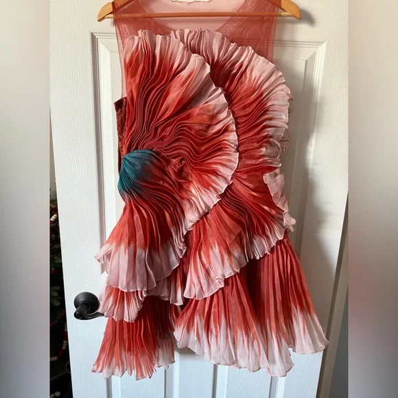 Anthropologie Geisha Designs 3D Floral Asymmetrical Mini Dress size Medium